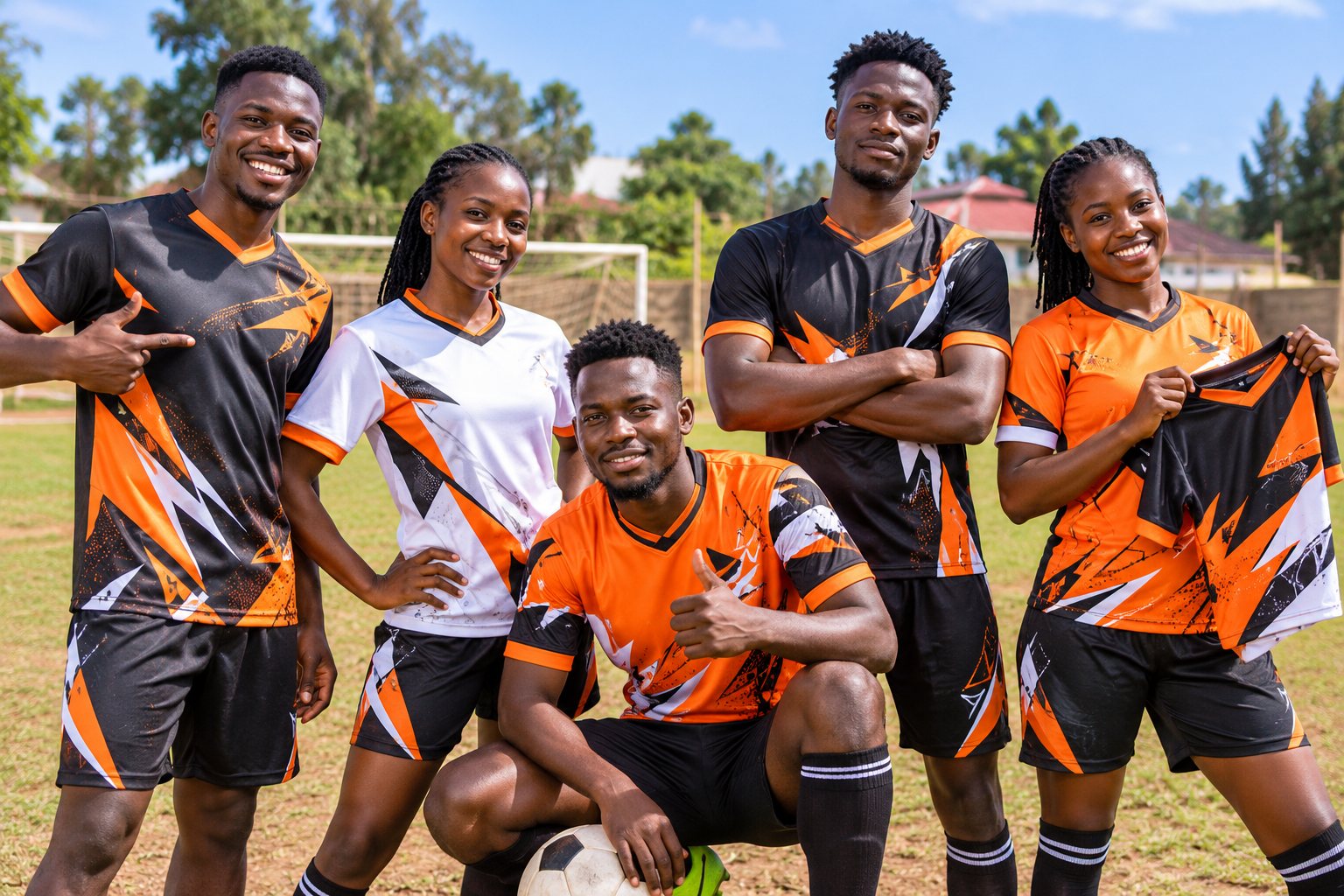 African team modelling original orange, black and white jersey concepts